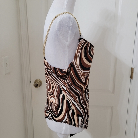 Rue21 Size XL Brown Marbled Swirl with Gold Chain Strap Bodysuit, Gently Used - Picture 7 of 12
